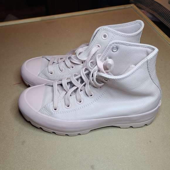Converse Cream and Pink High-Top Sneakers with Rugged Sole - Picture 6 of 6